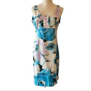 New York & Company blue white sleeveless floral coastal cottagecore midi dress